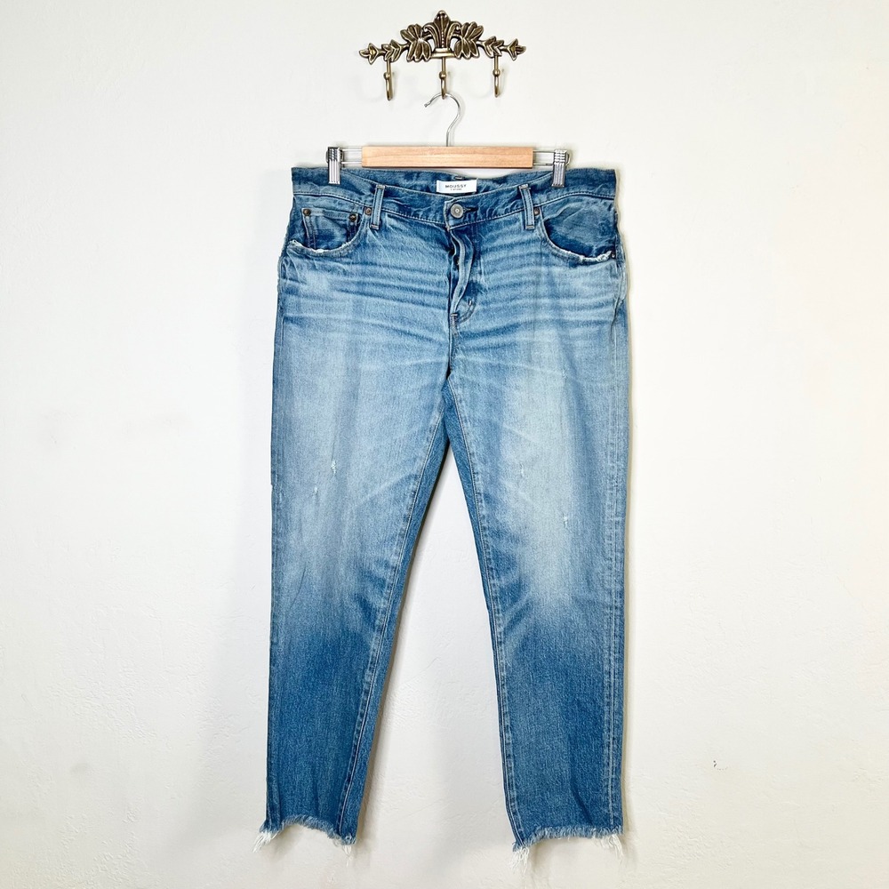 MOUSSY Vintage Jeans Bretton Tapered Leg Raw Hem Women Size 30 Blue Distressed